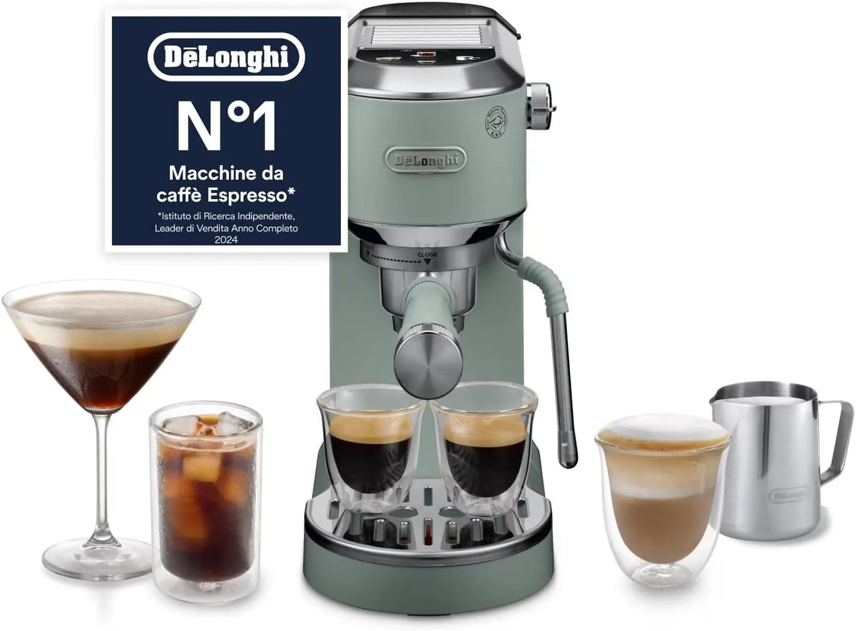 De'Longhi Cappuccino e Cold Brew, Dedica Duo Macchina Manuale per Caffè Espresso, Barista, Dotata di Lancia vapore per My LatteArt EC890.GR, Serbatoio