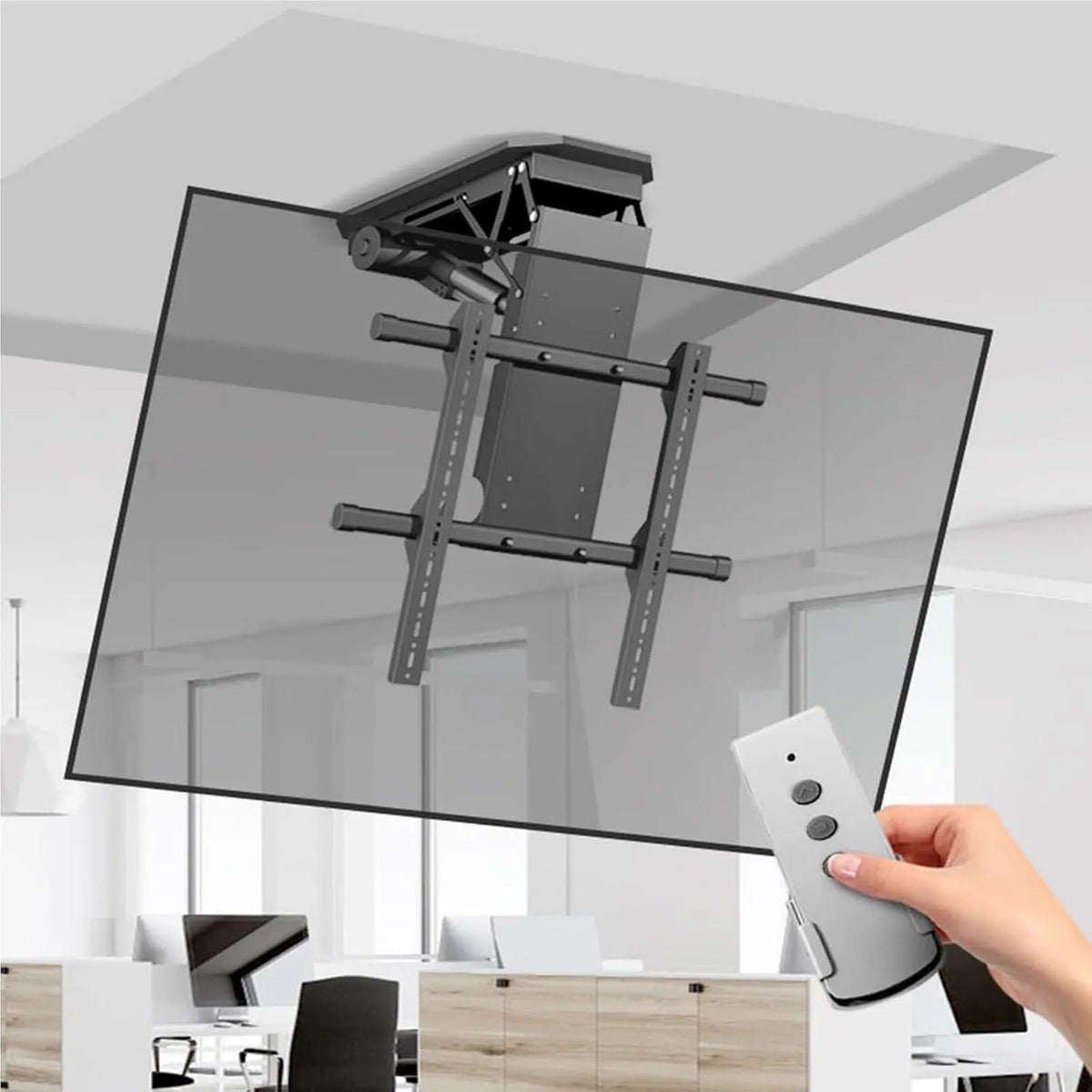 Smart TV, 90 pollici, televisore, THEGA Supporto TV Motorizzato Ribaltabile 0-85° - Supporto da Soffitto per TV Elettrica con Telecomando E