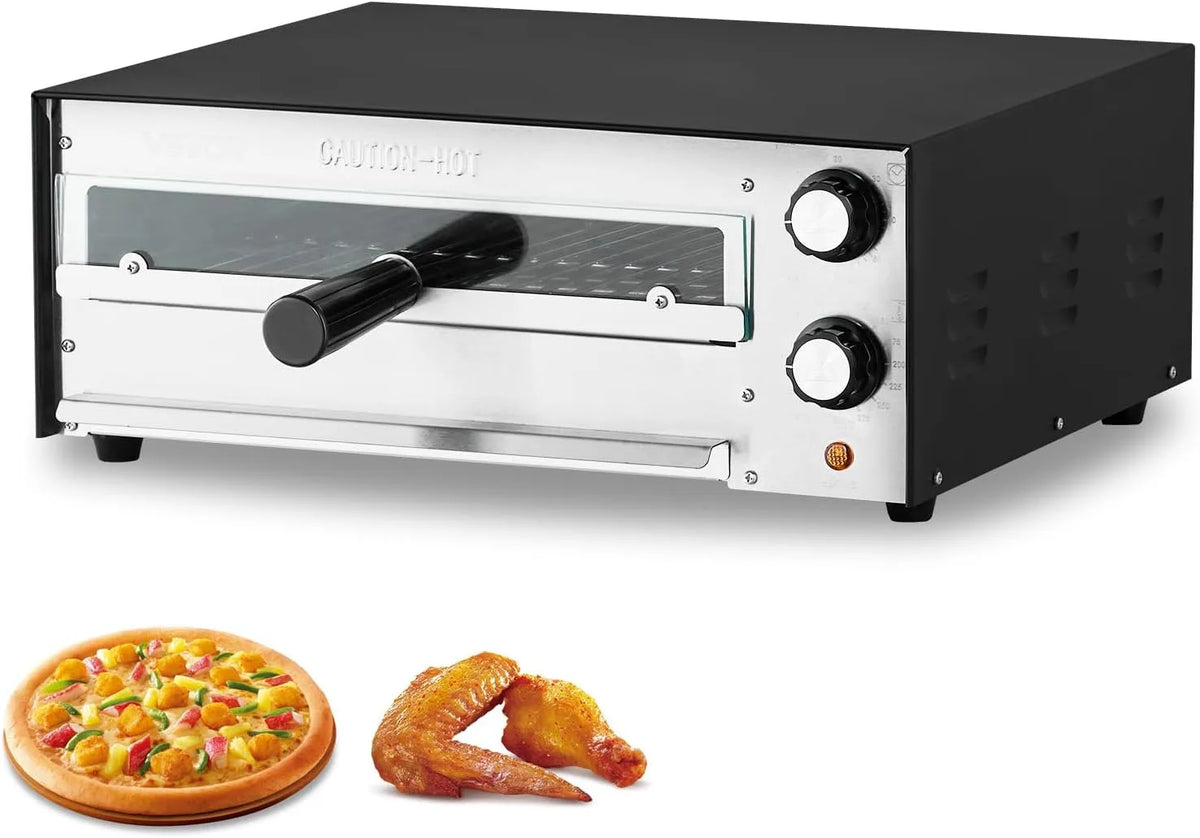 VEVOR Forno elettrico per pizza, 12 pollici, 462x395x185 mm, 1450 W, grill, 2 zone di temperatura, nero, 300 °C, Controllo del Tempo e della
