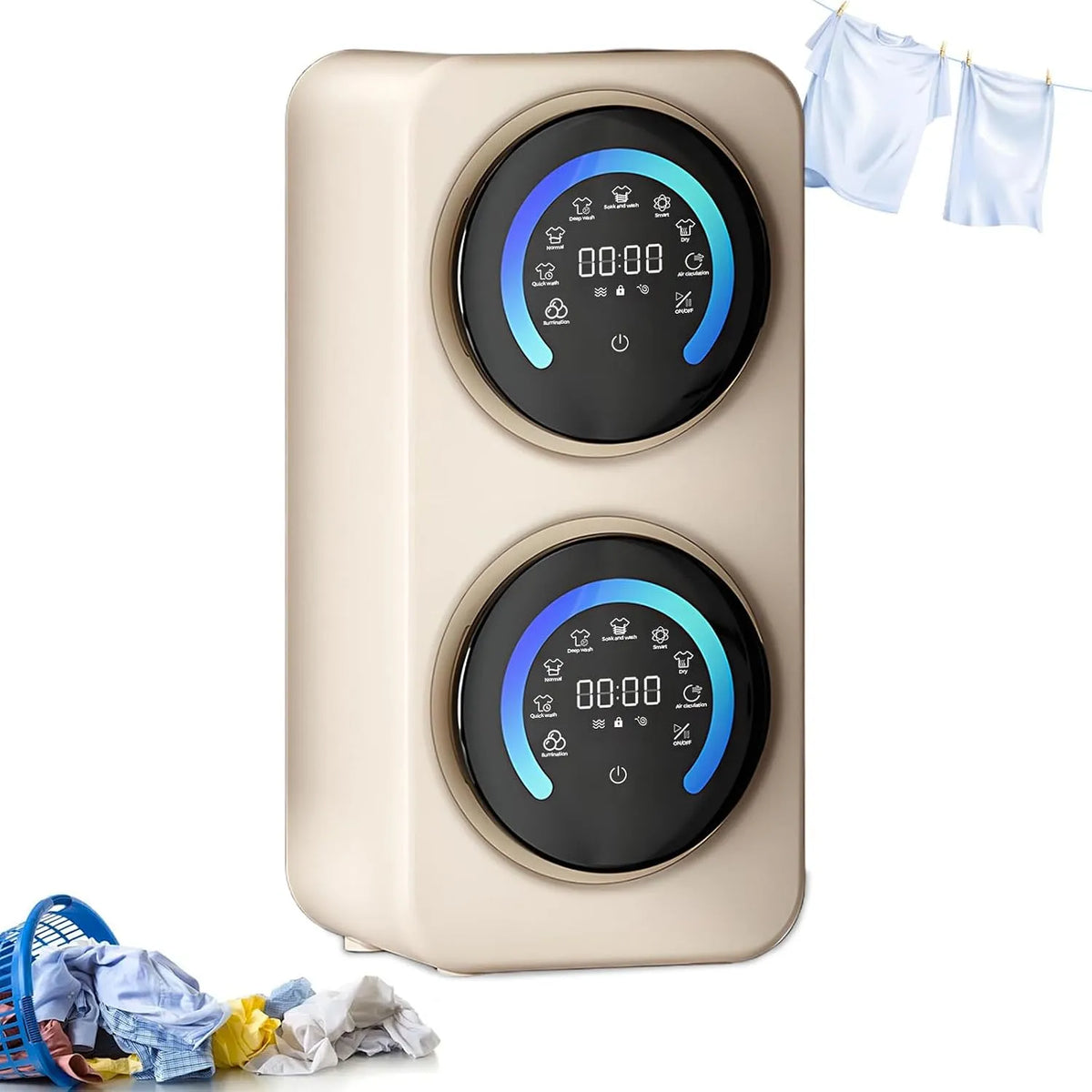 Lavatrice, 5 L, acciaio inox, Doppia Vasca da 3, cestello in Acciaio Inossidabile per Piccoli Capi di Abbigliamento Wallmount