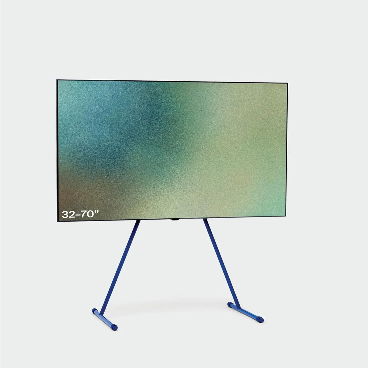Smart TV, 70 pollici, televisore, acciaio inox, blu, elegante base per TV con gambe inclinate e piedini arrotondati, design moderno