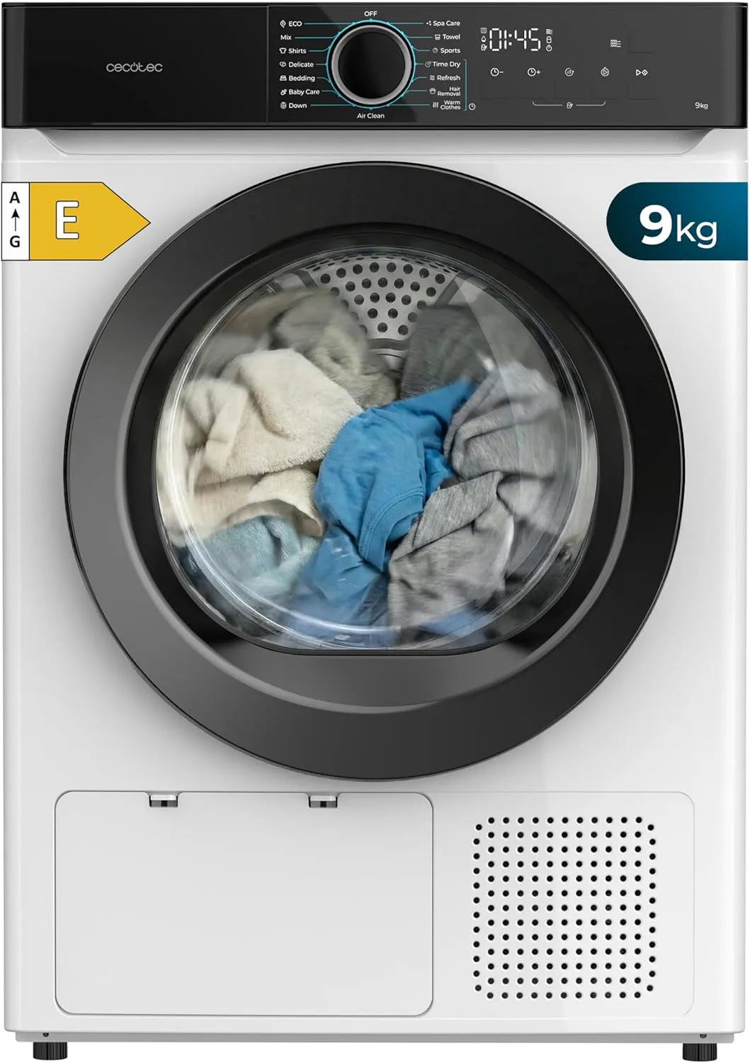 Cecotec Bolero Dresscode Dry Asciugatrice, 650 W, 15 programmi, 9 kg, classe energetica E, 3 livelli, bianco, SpaCare, Antipiega, Accessorio Scarpe