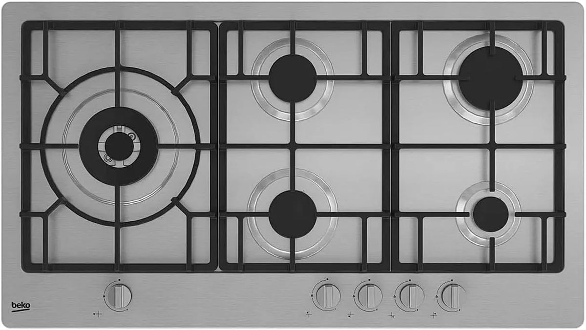 Piano cottura a gas, 90 cm, 5 fuochi, acciaio inox, fornello a gas, Piano cottura 5 Fuochi a gas da 90 cm colore Inox HIML 95225 SXE