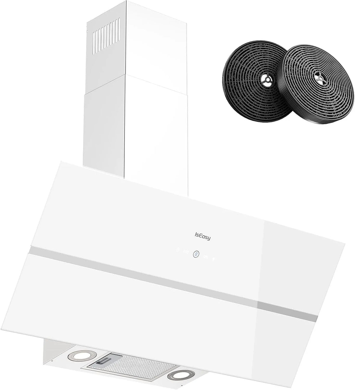 Cappa aspirante, 90 cm, 571 m3/h, 61 dB, cappa da cucina, bianco, 9min Temporizzazione Spegnimento, 4 Livelli, Ritenitore di Pannello, Modalità