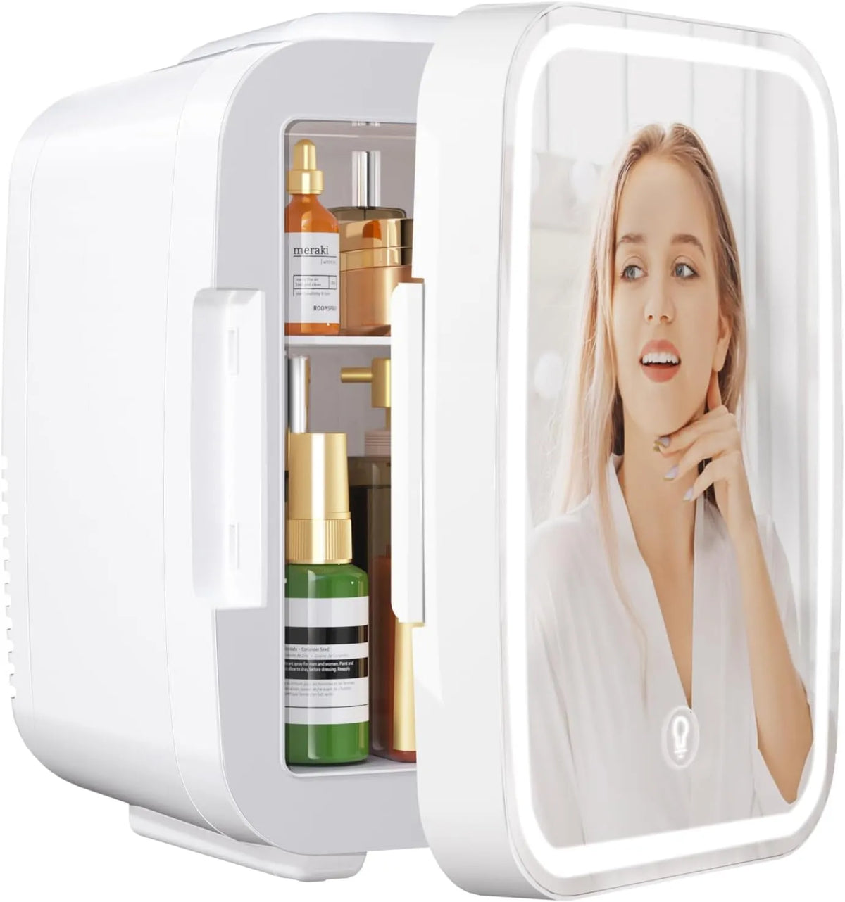 Frigorifero, 4 L, 220 V, portatile, bianco, Riscaldatore e Raffreddatore 220V AC, 12V DC per Auto, Frigo Skincare con Specchio LED, YASHE Mini Frigo