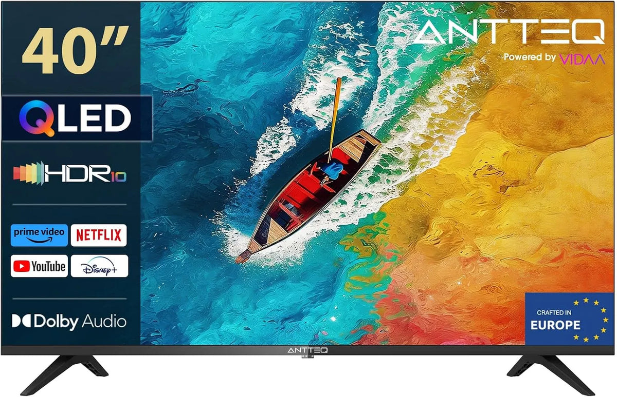 Smart TV, 40 pollici, classe energetica E, televisore, Antteq AV40F5Q, QLED, HDR, triplo tuner DVB-T2, S2, Bluetooth, App Store, DAZN, Netflix