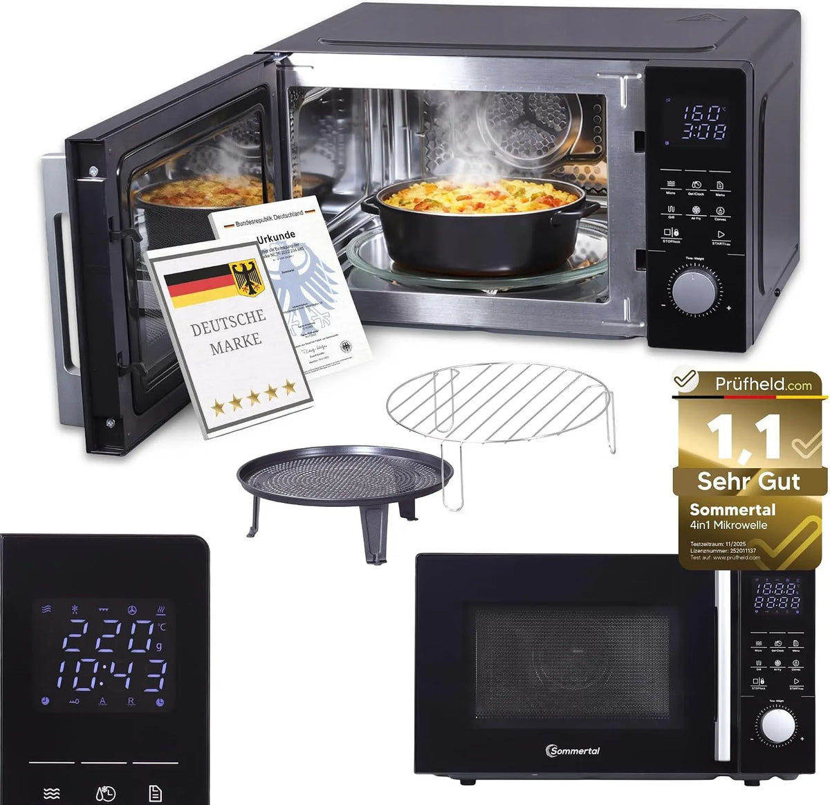 Forno a microonde MW2200, 25 L, 8 programmi, grill, touch, timer, Sommertal Microonde 4 in 1 MW2200 25L, aria calda, sicurezza per bambini, ruggine