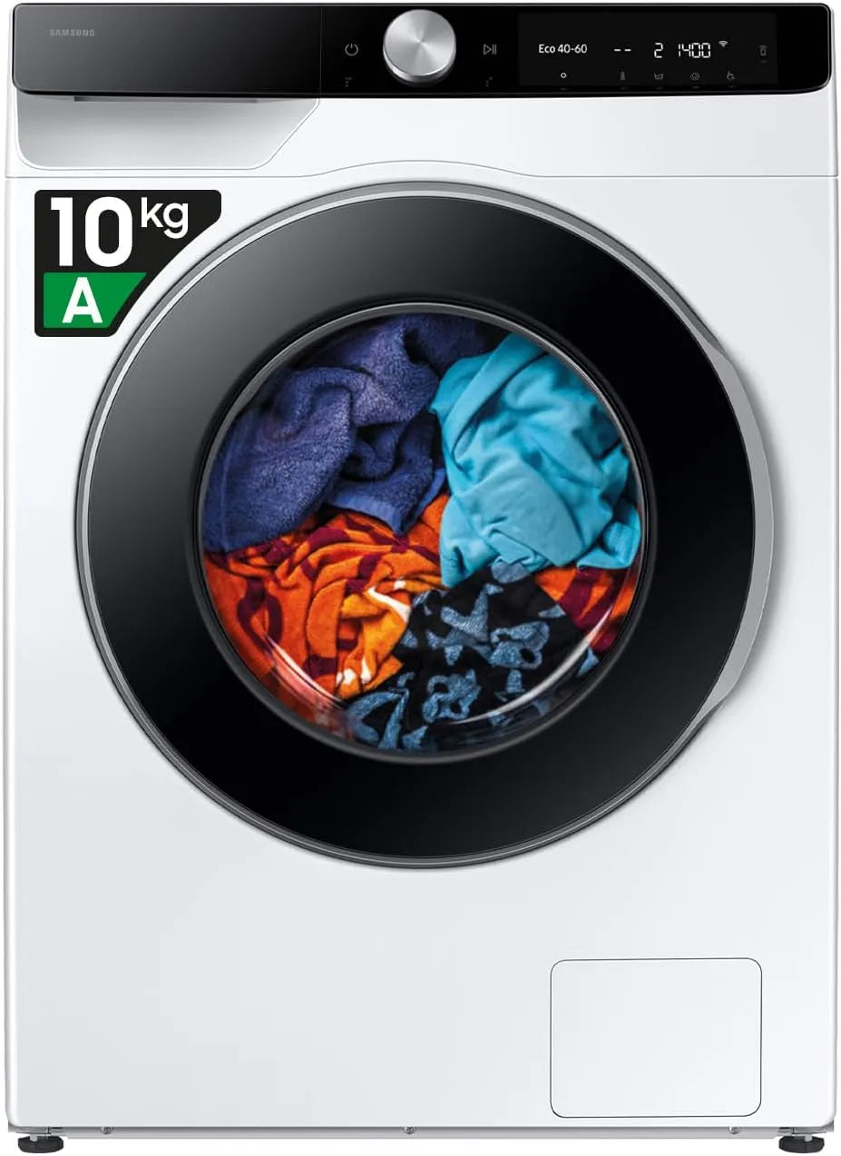 Samsung WW10FG6U34LK/U3 85h Lavatrice, 60 L, 10 kg, tecnologia AI Ecobubble, nero, AI Energy Mode, 60l x 85h x 55p cm, Carica Frontale, Corpo: Bianco