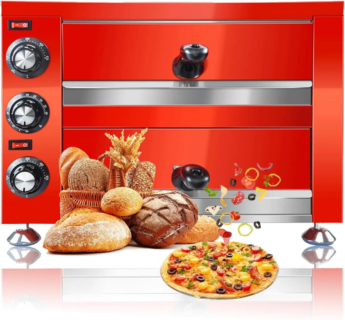 Forno elettrico per pizza, 12 pollici, 0 a 300 °C, timer, professionale, 2 zone di temperatura, Forno per Pizza da Banco A Doppio Strato da 12' con