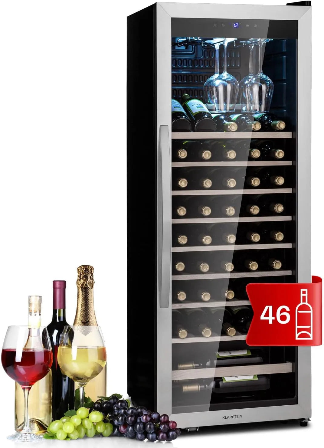 Klarstein Cantinetta vino, 46 bottiglie, 4 a 18 °C, touch, Mini Bar con Protezione UV, Frigo Bar, Frigo Touch, Cantinetta Vino Refrigerata a Zona