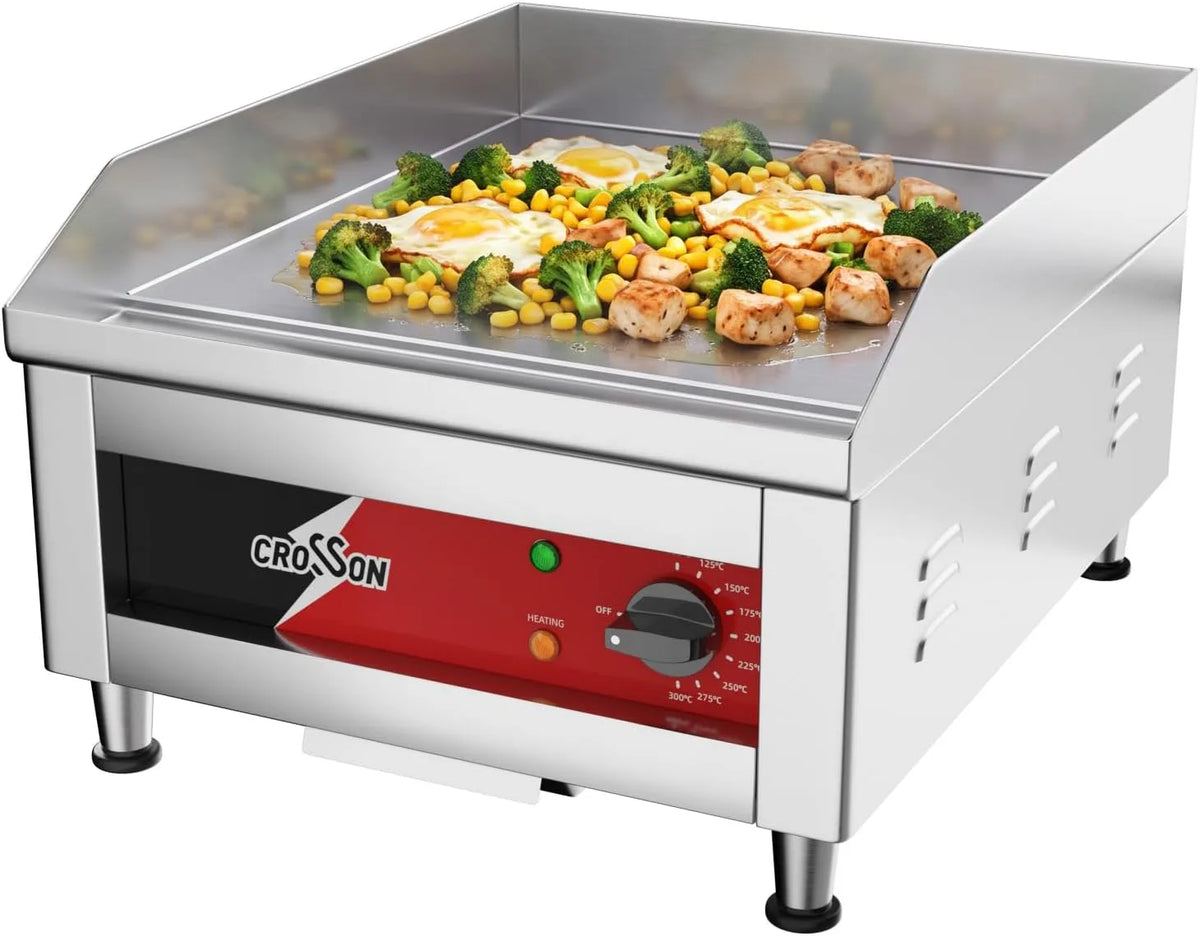 Prodotto Plancha Elettrica Inox 40 x 40 cm, CROSSON Piastra Elettrica Commerciale 2500W, Temperatura Regolabile 87-300°C con Spatola per Ristoranti