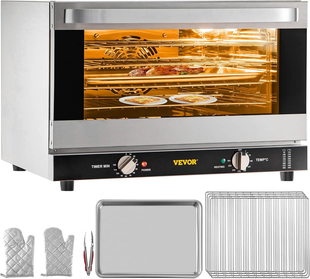 VEVOR Forno elettrico, 47 L, 1600 W, compatto, pasticceria, ristoranti, VEVOR Fornetto Elettrico a Convezione 1600W da Tavolo Cucina Griglie Incluse