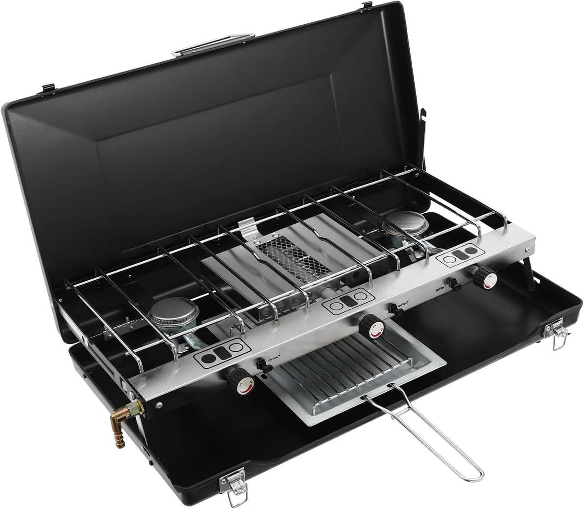 Piano cottura a gas, 3 fuochi, 1500 W, portatile, fornello a gas, barbecue, pieghevole, feste, picnic