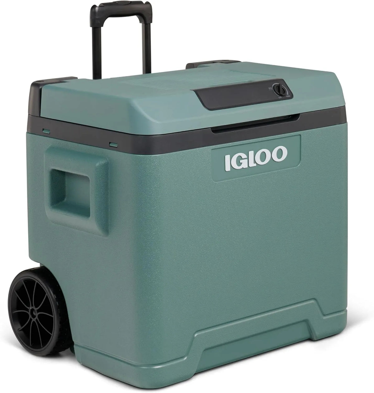 Frigorifero, 42 L, 12 V, IGLOO IE42, ruote di trasporto, verde, Barca e Festival, 12V e 230V, 42L, Campeggio, Viaggi, con Ruote, Maniglia Telescopica