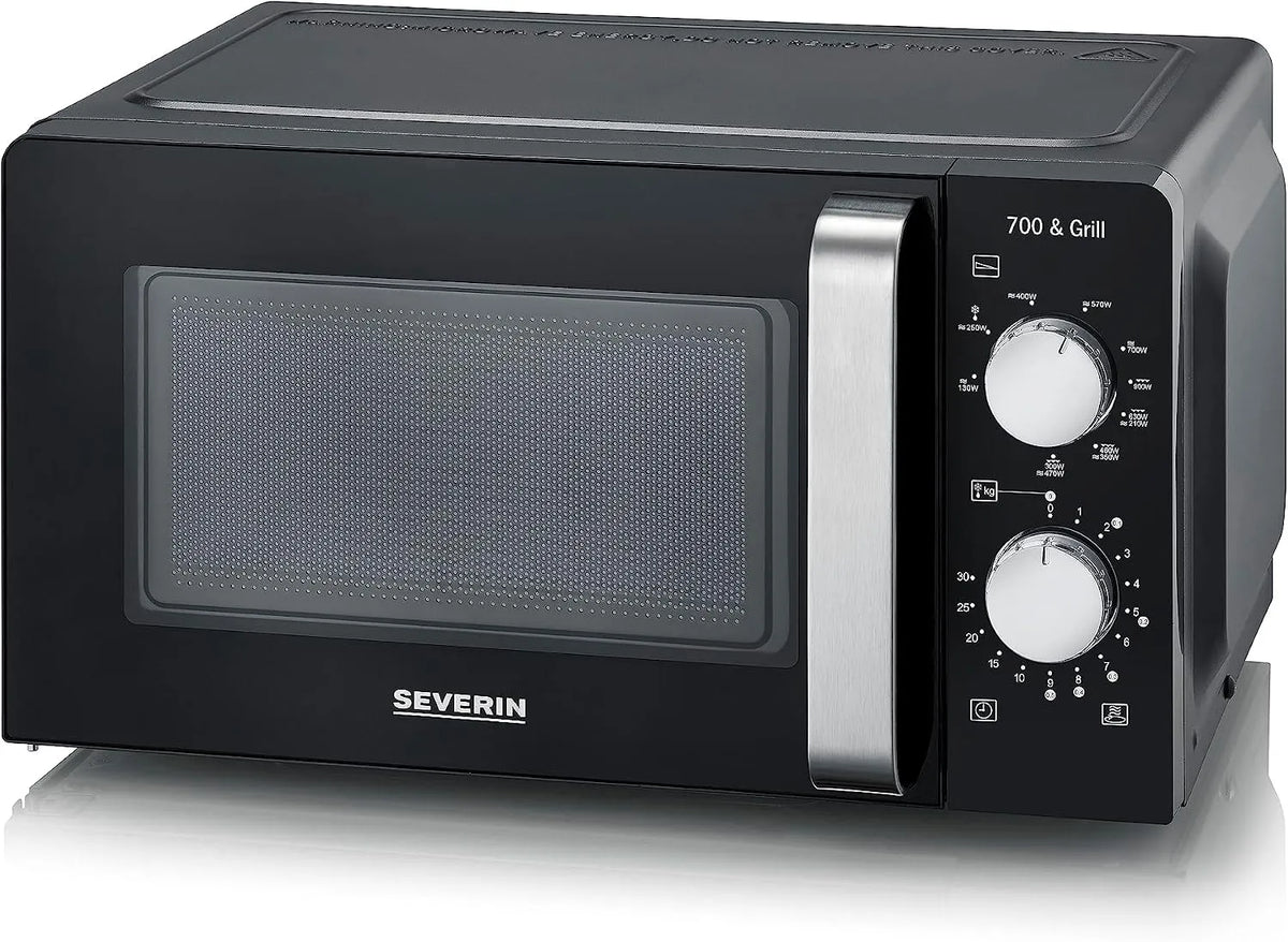 Severin 2in1 Forno a microonde, 700/900 W, 9 programmi, grill, acciaio inox, nero, MW 7781, Microonde con Griglia e Piatto Girevole