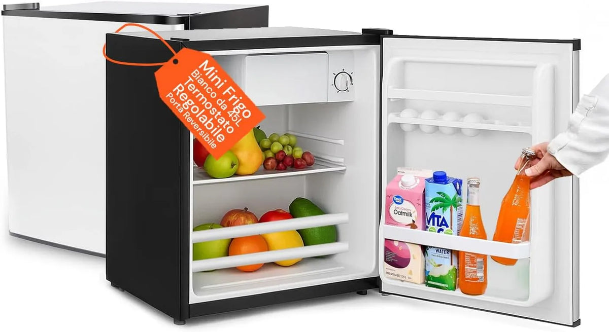 Frigorifero, 45 L, bianco, Avilia - Mini Frigo Compatto da 45L con Termostato Regolabile, Porta Bianca Reversibile e Funzionamento Silenzioso per