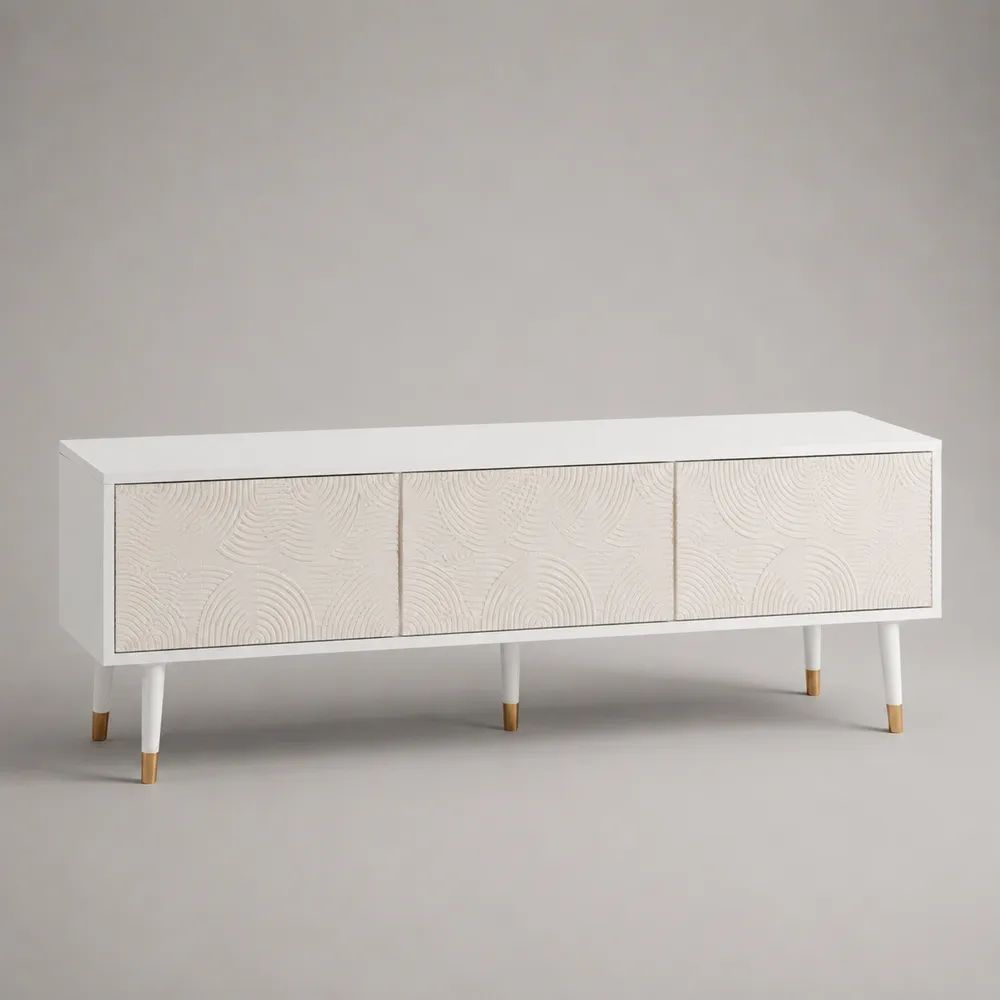 Mobile porta TV in MDF con 3 ante, bianco e oro, 160 x 40 x 65 cm