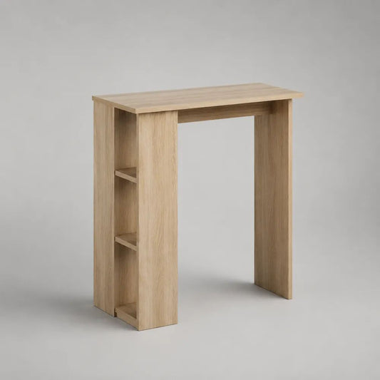 Tavolo da bar rettangolare in legno con ripiani, rovere naturale, 115 x 50 x 103 cm