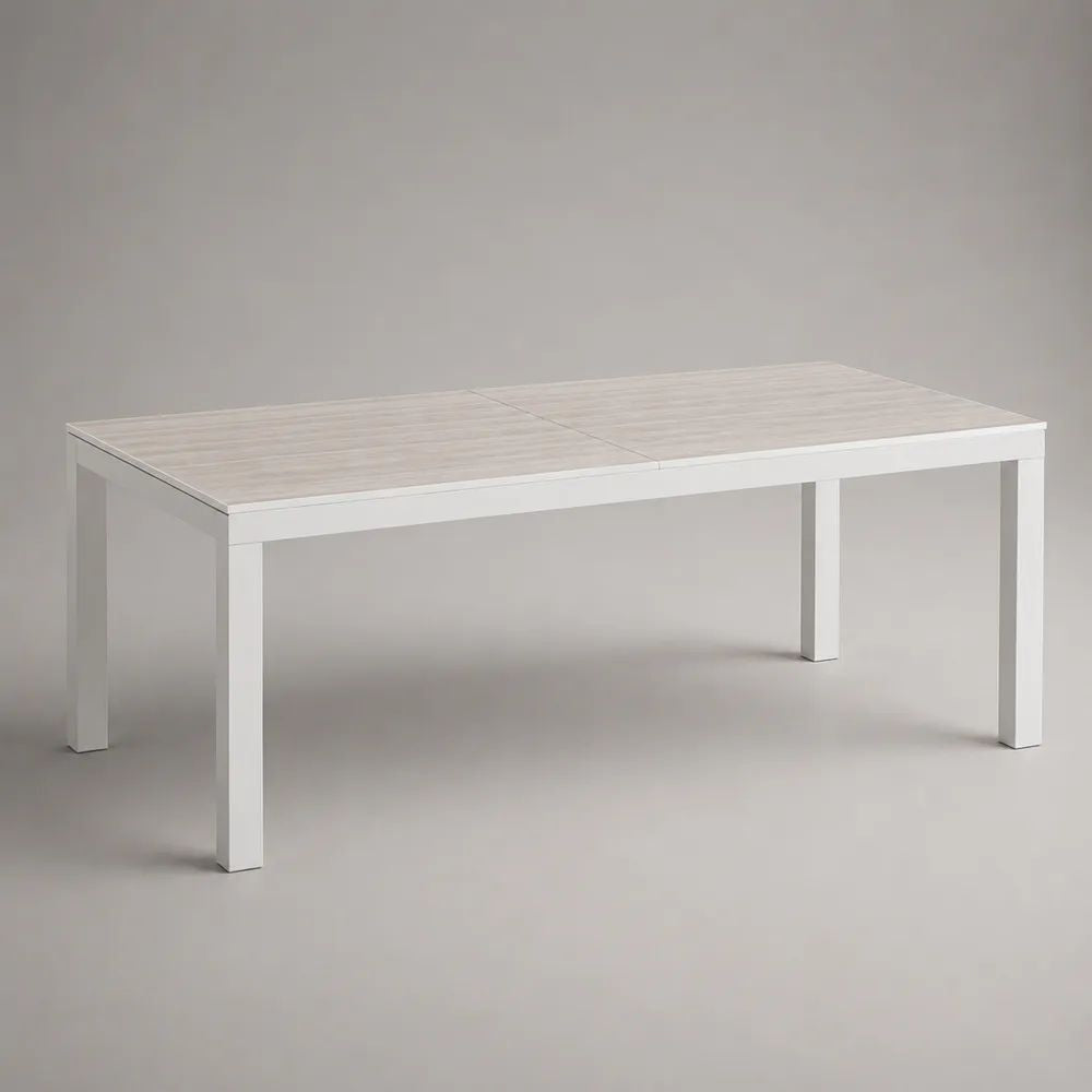 Tavolo da giardino allungabile rettangolare in alluminio bianco, 160-240 × 90 × 75 cm