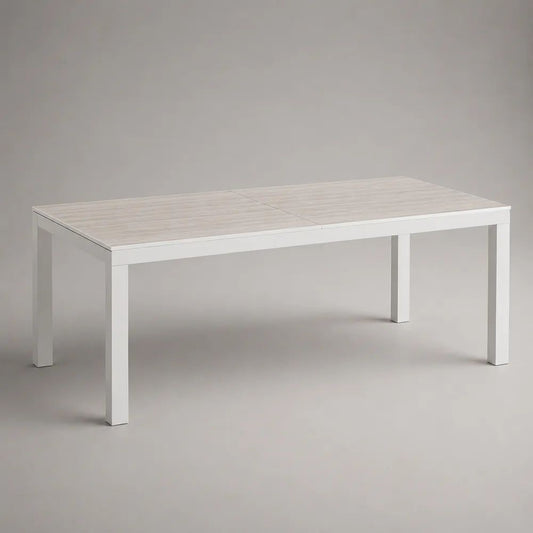 Tavolo da giardino allungabile rettangolare in alluminio bianco, 160-240 × 90 × 75 cm