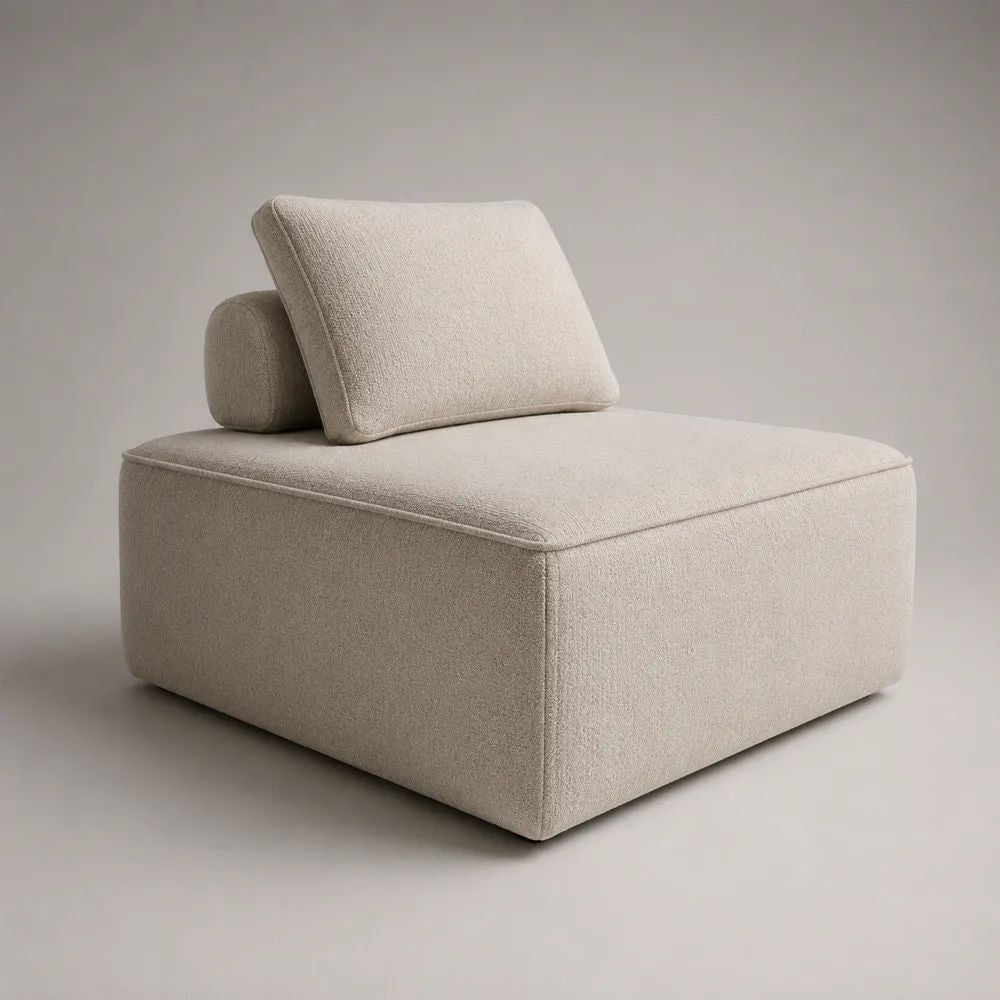 Poltrona modulare quadrata senza braccioli in tessuto bouclé crema, 105 x 105 x 80 cm