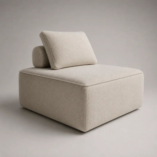 Poltrona modulare quadrata senza braccioli in tessuto bouclé crema, 105 x 105 x 80 cm