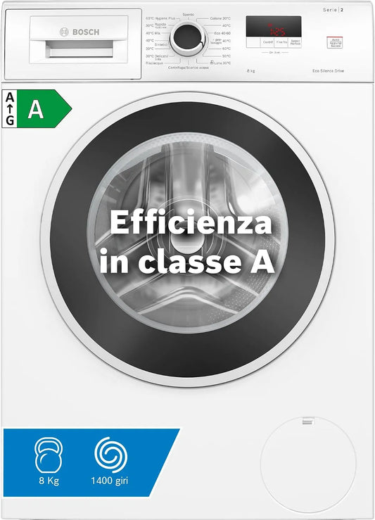 Bosch Serie 2 WGE03200IT Lavatrice, 8 kg, classe energetica A, bianco, Bosch WGE03200IT Serie 2 Lavatrice 8kg 1200 giri