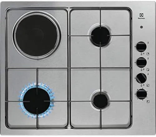 Electrolux Piano cottura, 60 cm, acciaio inox, Electrolux - Piano cottura misto EGL 62821 OX finitura inox e manopole nere da 60 cm