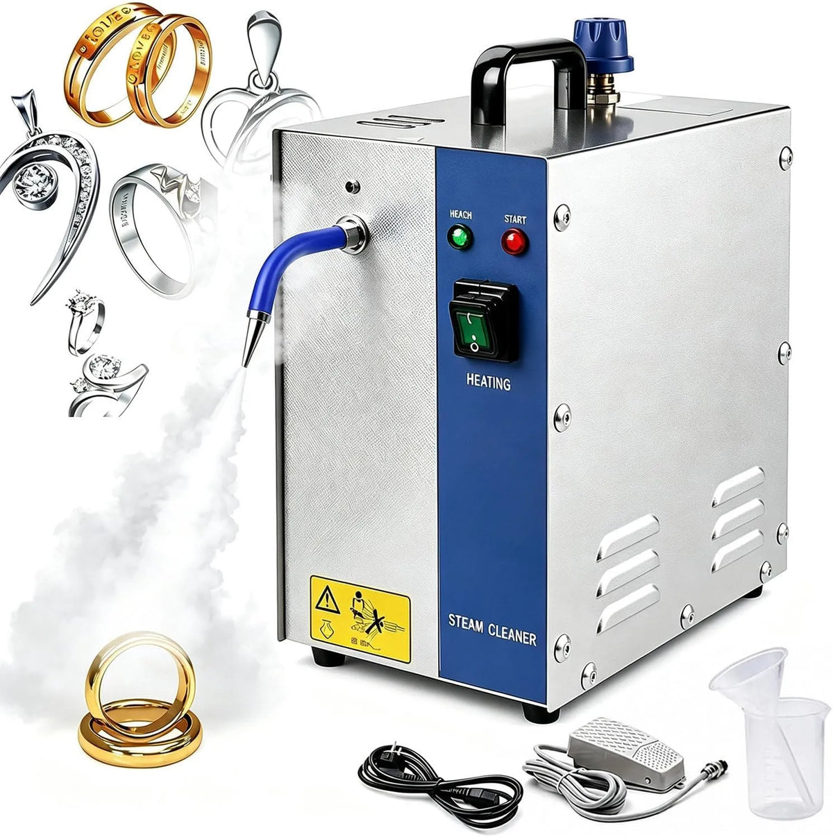 Pulitore a vapore 2L, 4L 1300W/2200W, 2 L, 1300/2200 W, professionale, acciaio inox, argento, vaporizzatore in Acciaio Inossidabile da per Oro