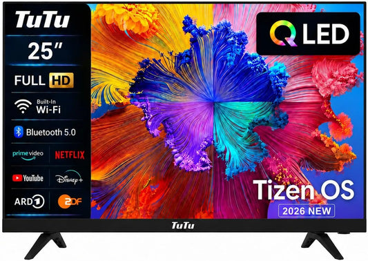Smart TV, 25 pollici, televisore, TuTu TU25Q1FQ-T8, QLED, Tizen OS, Wi-Fi, Bluetooth, Full HD, DVB-T/T2, DVB-S/S2, App Store, DVB-C, 64 cm, WiFi