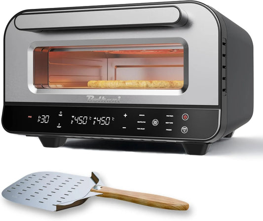 Forno elettrico per pizza, 1700 W, timer, pietra refrattaria, professionale, nero, Pizza croccante in 2 minuti, 450°C con pietra e pala per pizza