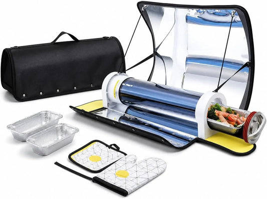 Forno elettrico, 5 L, portatile, Forno da Campeggio con Termometro e Camera, Fornello Solare Portatile 4