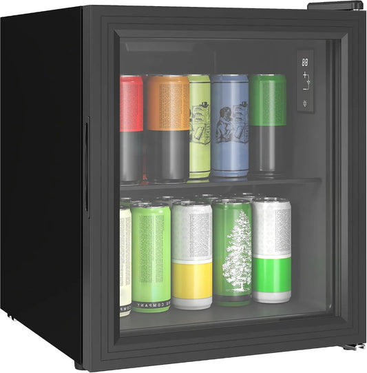 Frigorifero, 46 L, 0 a 20 °C, vetro, nero, HOMCOM Mini Frigo per Bevande 46L 59 Lattine 0-20°C Porta in Vetro Nero