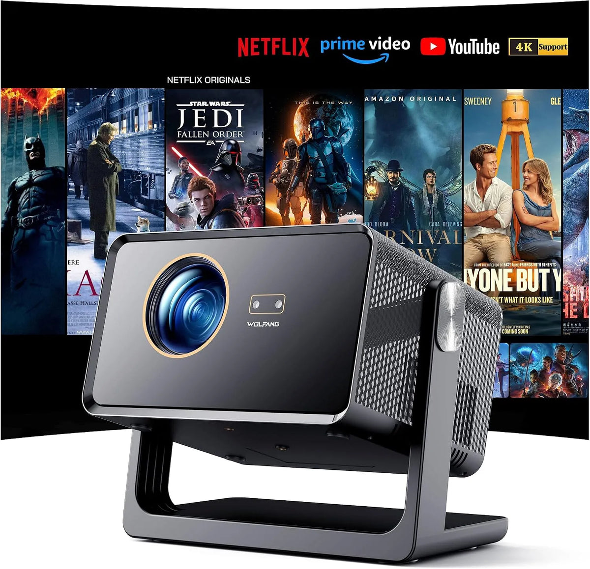 Proiettore, 300 pollici, portatile, Wi-Fi, Bluetooth, 4K UHD, Correzione Trapezoidale】