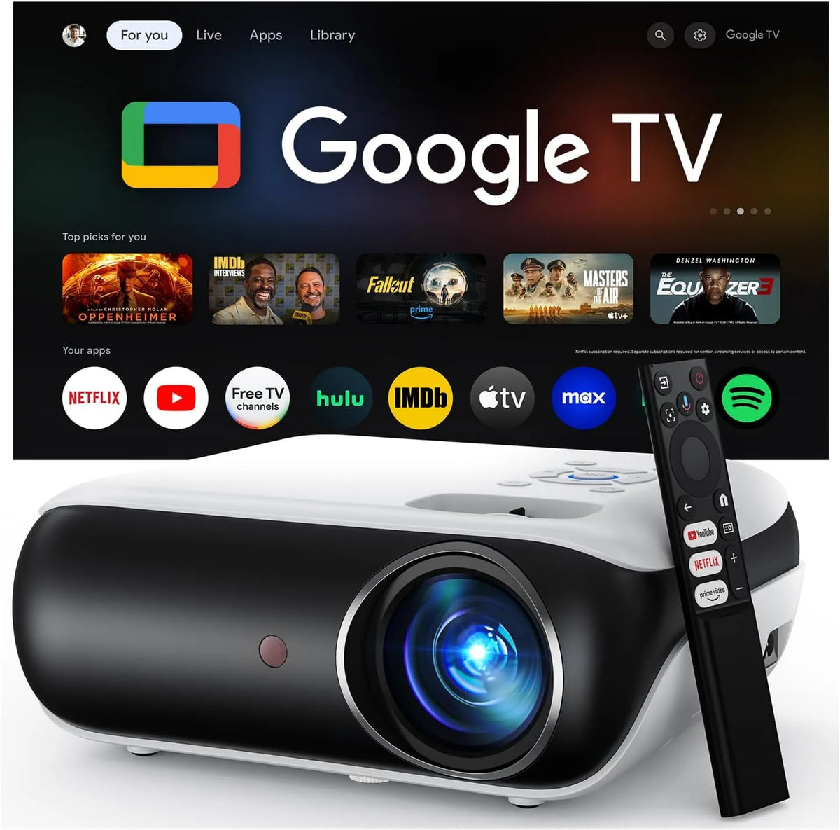 Google 1080P WiFi6 Smart TV, televisore, 4K UHD, Wi-Fi, esterno, Bluetooth, Full HD, Dolby】Proiettore 4K, Assistente Vocale, Disney+ Ufficiale