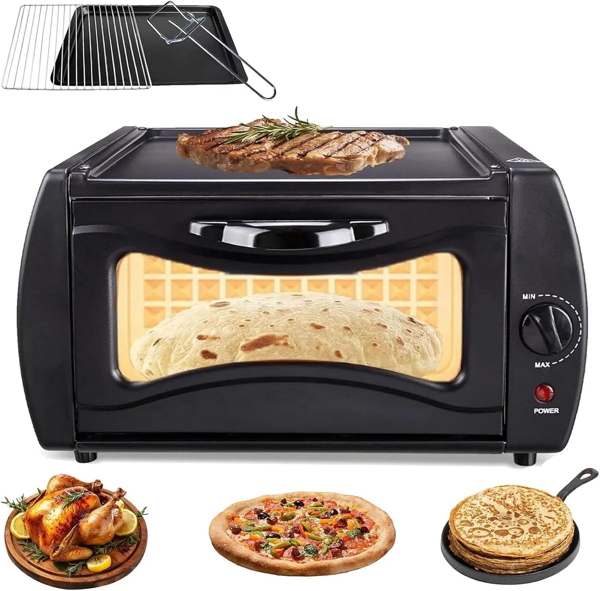Forno elettrico per pizza, 15 L, 2100 W, 2 zone di temperatura, Forno elettrico 2 in 1 Tandoor 2100W 15L Mini macchina per pizza con controllo della