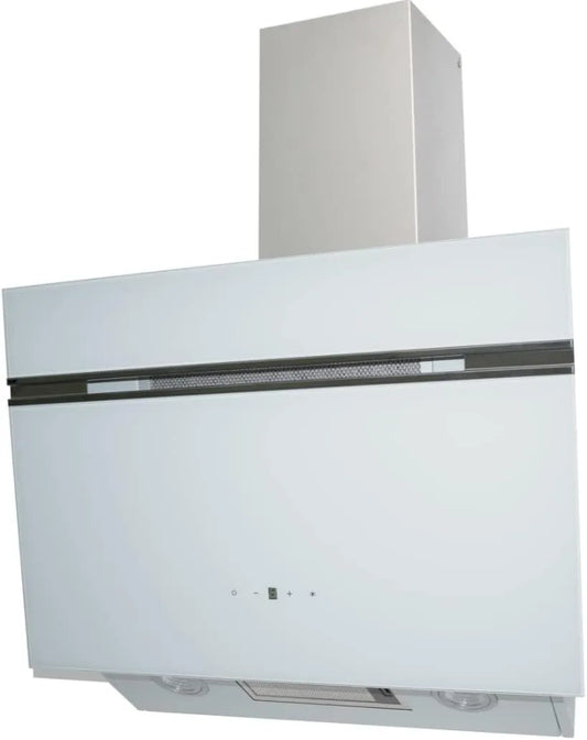 Cappa aspirante, 60 cm, 623 m3/h, cappa da cucina, WOLKENSTEIN S5-60, montaggio a parete, touch, bianco, aria di scarico, vetro bianco