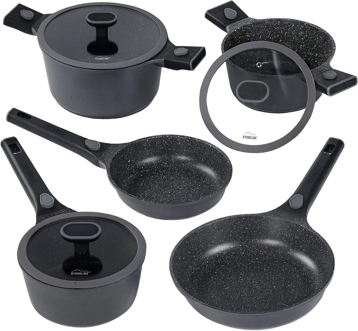 Prodotto Pentole Induzione Alluminio Pressofuso con Coperchio Manico Rimovibile, STONELINE SMART Set Pentole e Padelle 8 Pezzi, Tutti i Tipi di Piani