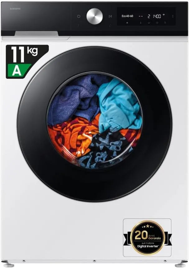 Samsung WW11DB7B94GE/U3 85h Lavatrice, 60 L, 11 kg, libera installazione, Wi-Fi, nero, AI Energy Mode, 60l x 85h x 60p cm, Wifi, Ecodosatore