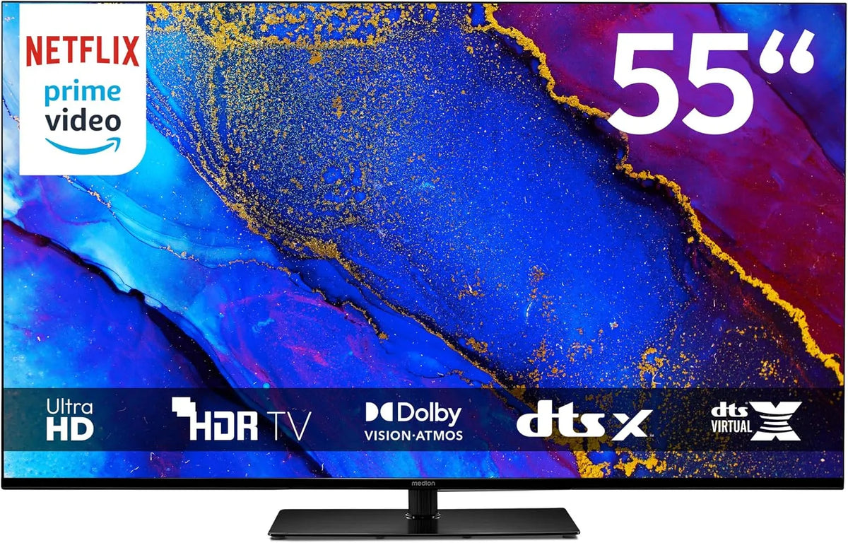 Google Smart TV, 55 pollici, televisore, 4K UHD, HDR, triplo tuner DVB-T2, S2, audio Dolby, Bluetooth, DVB-S2, registrazione PVR, DVB-T2 HD, 138