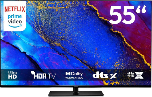 Google Smart TV, 55 pollici, televisore, 4K UHD, HDR, triplo tuner DVB-T2, S2, audio Dolby, Bluetooth, DVB-S2, registrazione PVR, DVB-T2 HD, 138
