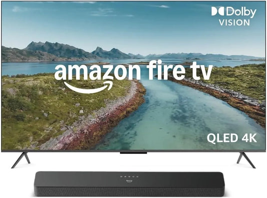 Smart TV, 65 pollici, televisore, 4K UHD, QLED, HDR, audio Dolby, HDR10+, Dolby Vision, 1 canali, controllo vocale con Alexa + Fire TV Soundbar Plus