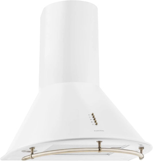 Klarstein Cappa aspirante, 60 cm, 352 m3/h, cappa da cucina, acciaio inox, bianco, Barra da 75 cm, Klarstein Lumio Primo - Cappa aspirante retrò