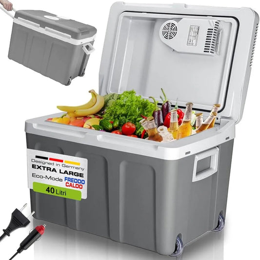 Frigorifero, 40 L, 230 V, portatile, Spina da 230V e 12V, Barca, Mini Frigo con Manico Ergonomico, Modalità Freddo e Caldo per Camion, Macchina