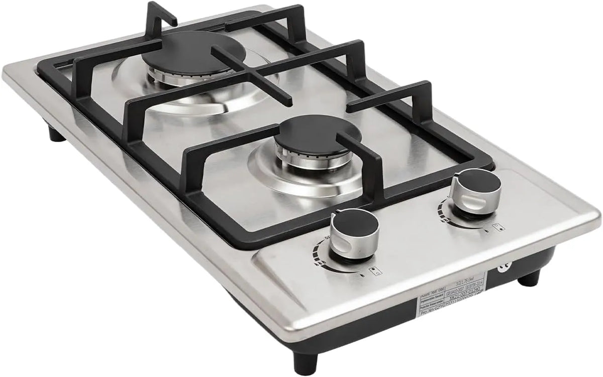 Piano cottura a gas, 2 fuochi, portatile, fornello a gas, GPL GN Compatibile, Doppio Bruciatore 2 Fuochi