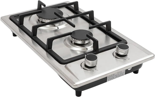 Piano cottura a gas, 2 fuochi, portatile, fornello a gas, GPL GN Compatibile, Doppio Bruciatore 2 Fuochi