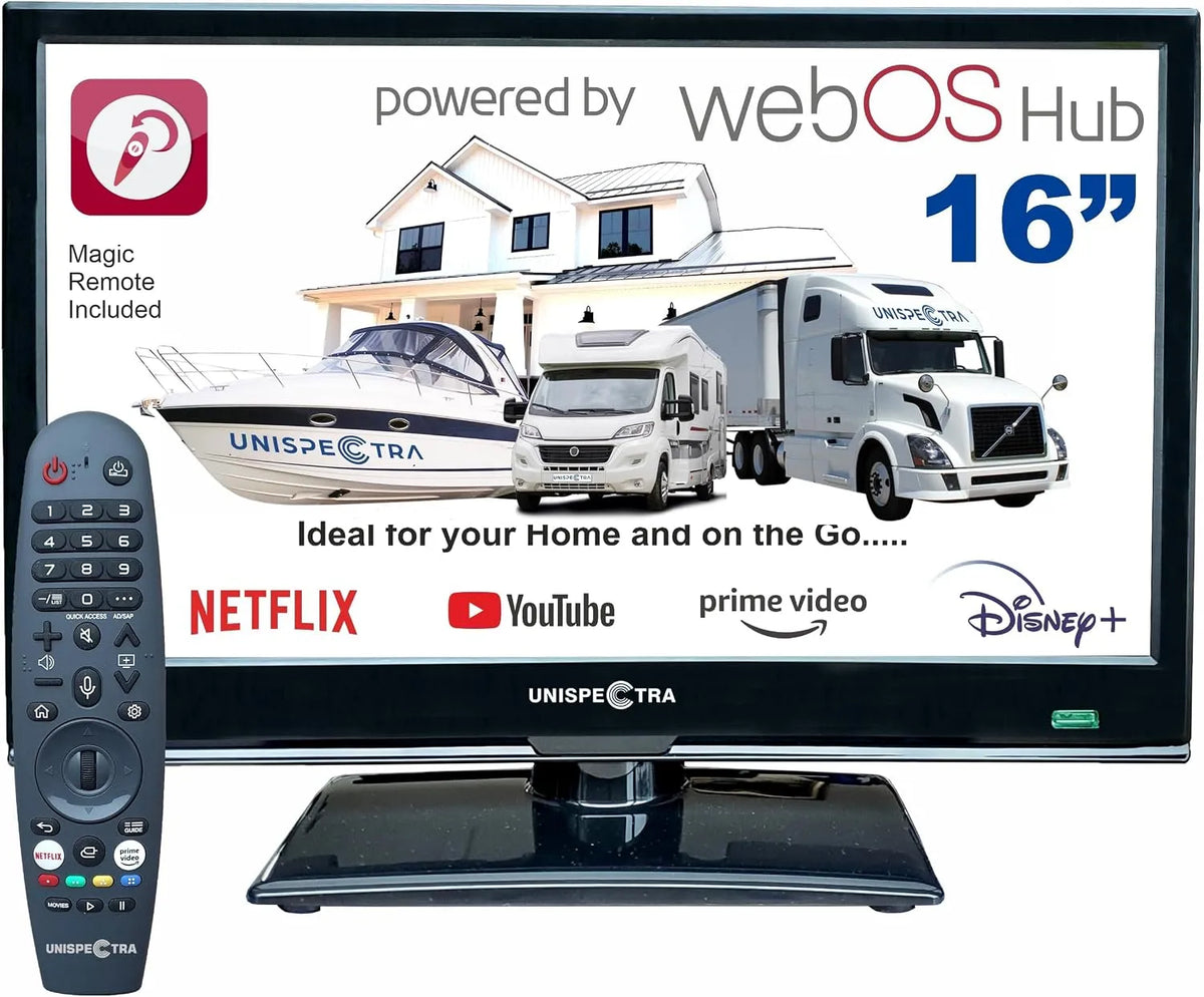 Smart TV, 16 pollici, 12 V, televisore, webOS, HDMI, USB, Full HD, barca, terrestre, caravan, furgone