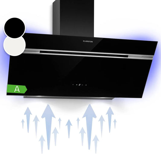 Klarstein Cappa aspirante, 90 cm, 615 m3/h, 63 dB, classe energetica E, cappa da cucina, touch, nero, LED Retroilluminazione, Touchscreen, Silenziosa