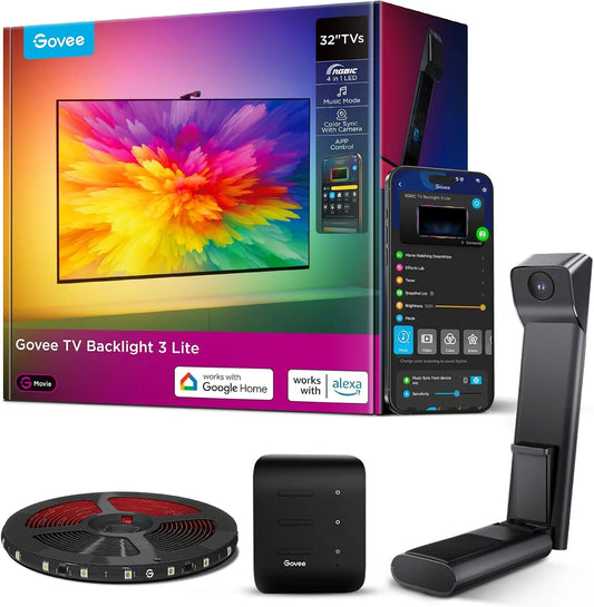 Google 1.8M 4-in-1 Smart TV, 32 pollici, televisore, Wi-Fi, app, Google Assistant, Alexa e Siri, LED RGBWIC, Govee LED TV Retroilluminazione 3 Lite