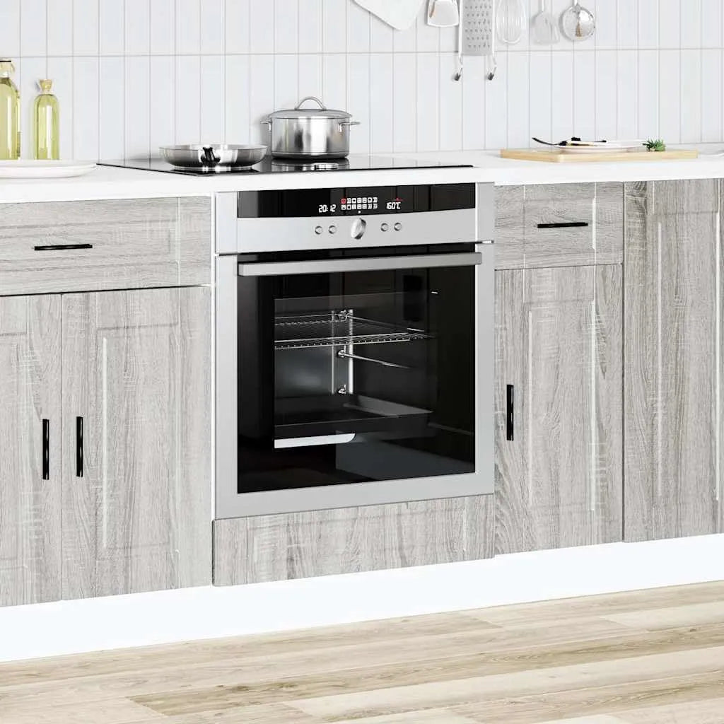 Forno a microonde, Porto - Mobiletto da cucina in legno Sonoma, con piedini regolabili, spazio per forno e microonde, compatto, robusto, facile da